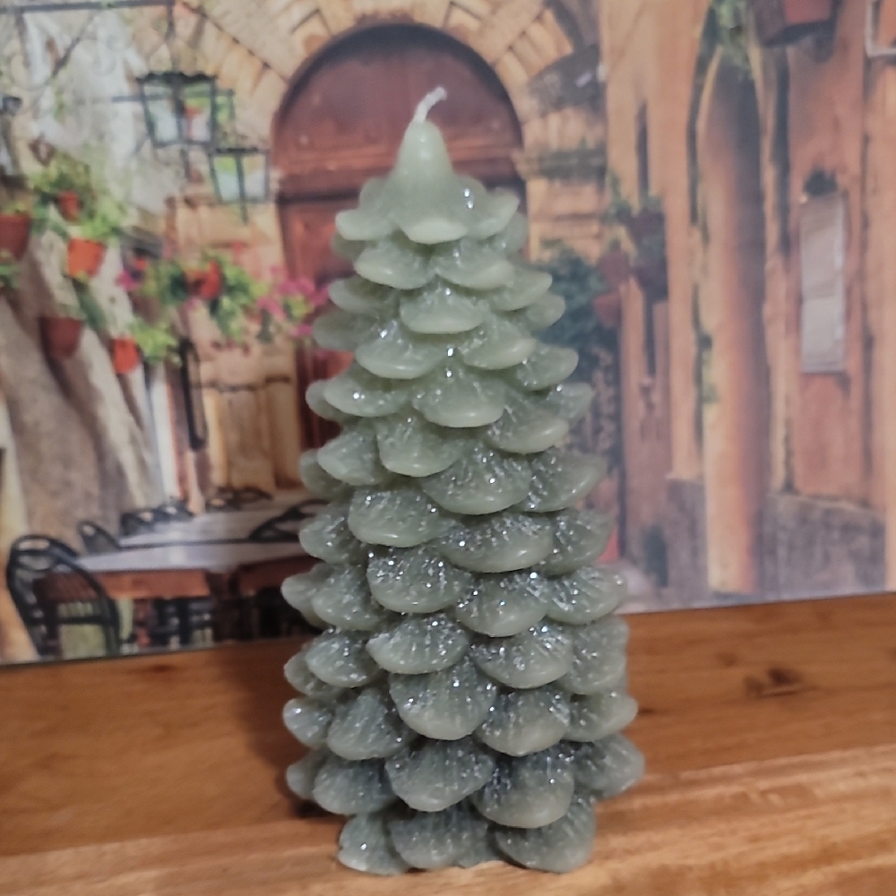 Elegant Green Holiday Tree Candle - Picture 2 of 3